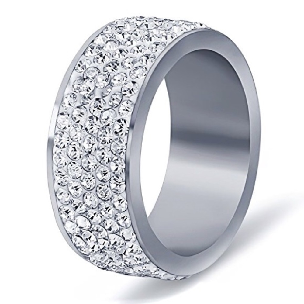 Stainless steel cubic zirconia wedding band